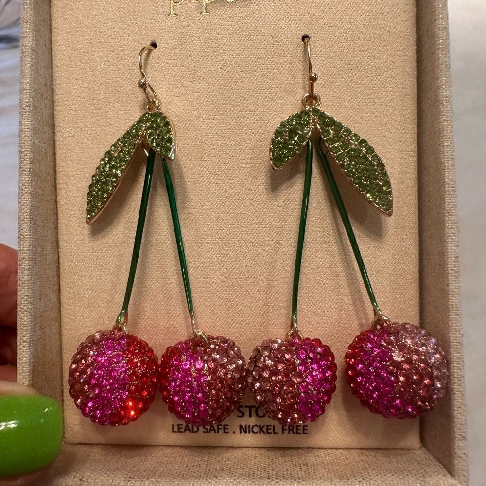 Dazzling Piper K Exaggerated Cherries on Stems Pierced Earrings Jewels